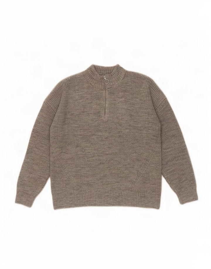 Marks & Spencer Damen-Pullover mit Reißverschluss am Hals, UK 14, Größe L, Grau, Acryl