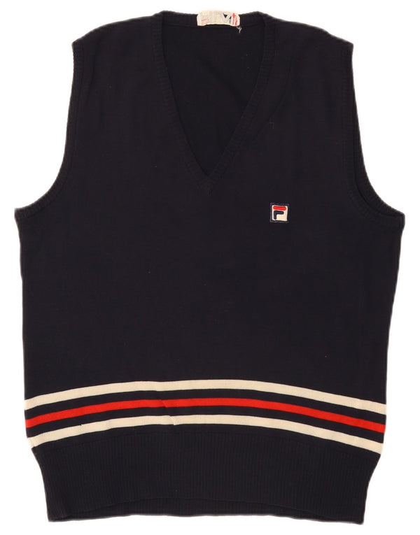 Fila Herren Weste Tank Top UK 40 Medium Marineblau gestreift Wolle