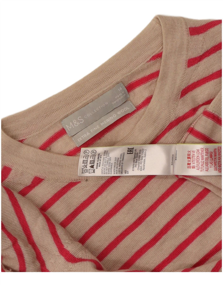 Marks & Spencer Damen-Pullover mit Rundhalsausschnitt, Gr. 14, mittelbeige gestreift