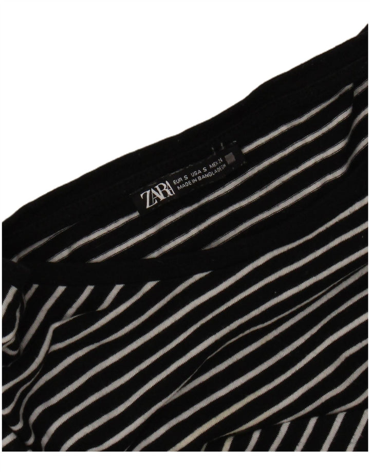 Zara Damen T-Shirt Top UK 10 Small Schwarz gestreift