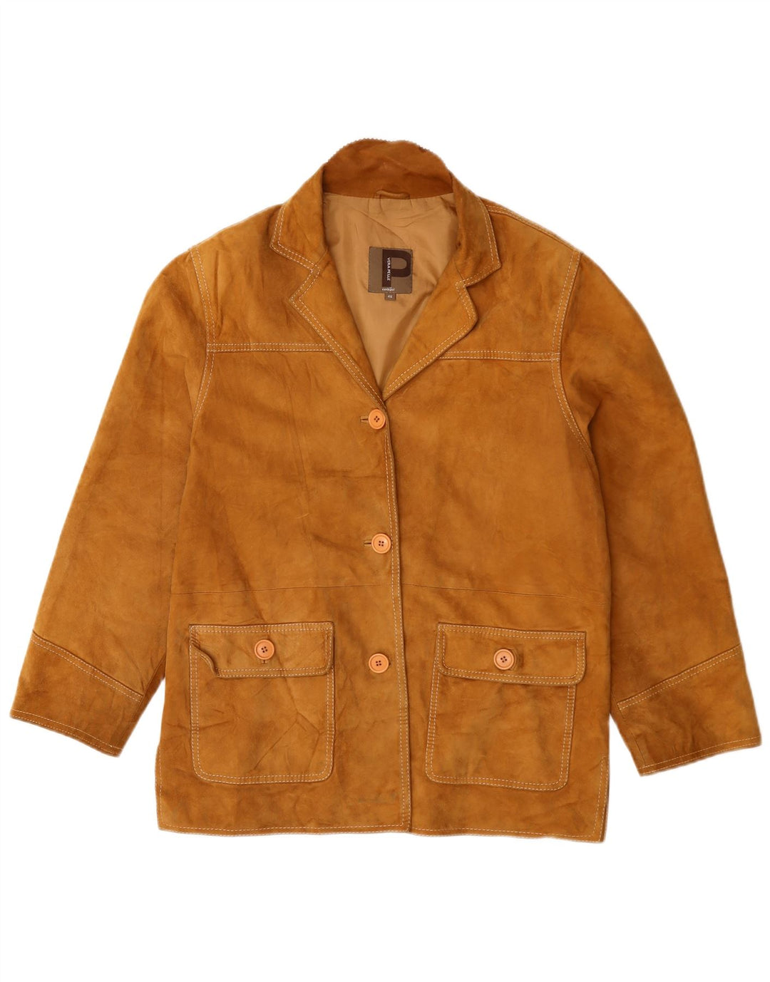 Conbipel Damen-Blazerjacke aus Wildleder mit 3 Knöpfen, IT 46, großes beiges Leder