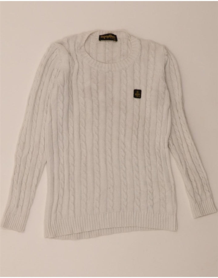 REFRIGIWEAR Womens Crew Neck Jumper Sweater UK 12 Medium White Cotton Vintage Refrigiwear and Second-Hand Refrigiwear from Messina Hembry 