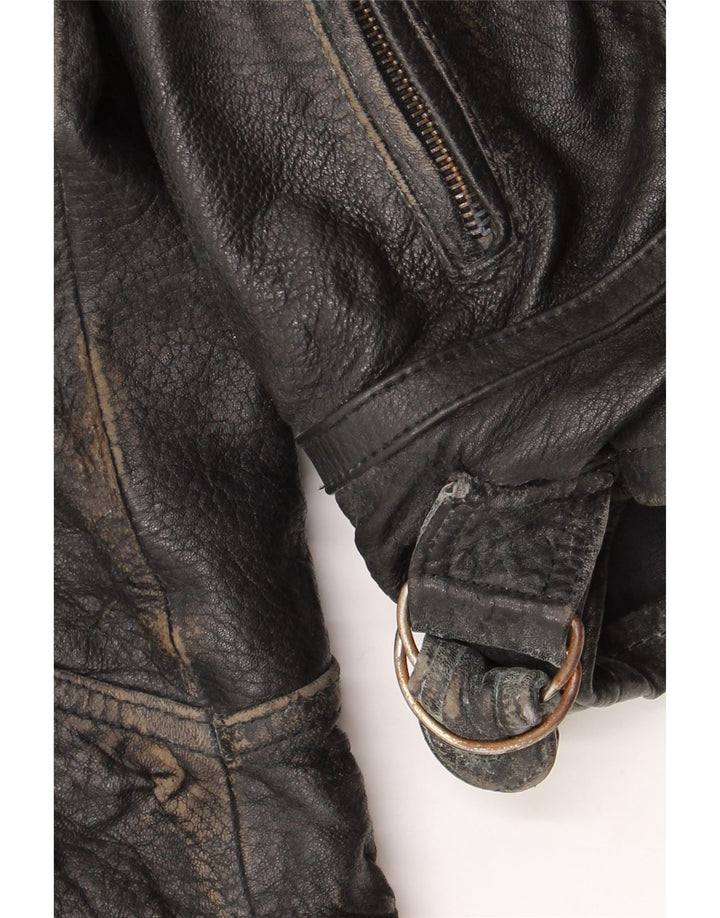 Clout Herren Leder Bikerjacke UK 42 XL Schwarzes Leder