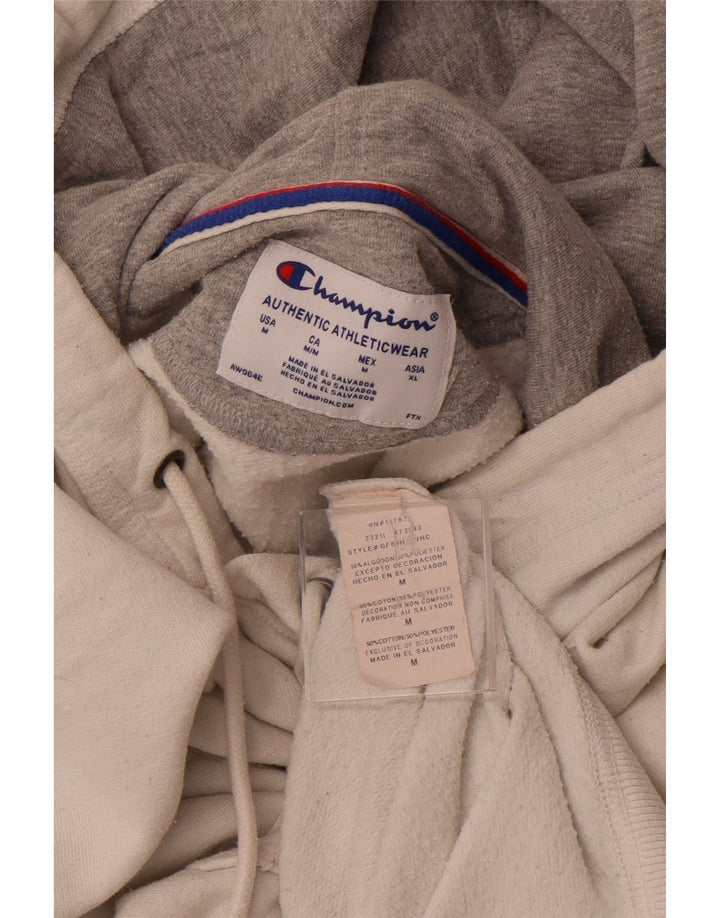 CHAMPION Mens Graphic Hoodie Jumper Medium Off White Cotton