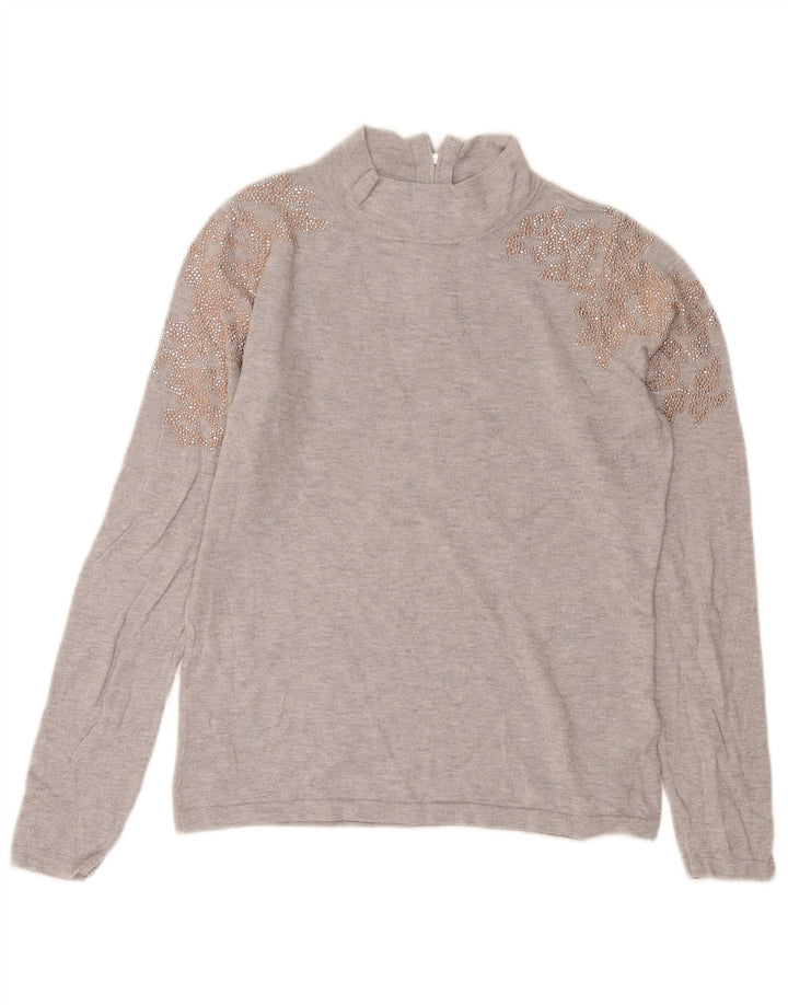 Rollkragenpullover für Damen von Coast, Gr. 12, mittelgrau, geblümt, Polyamid