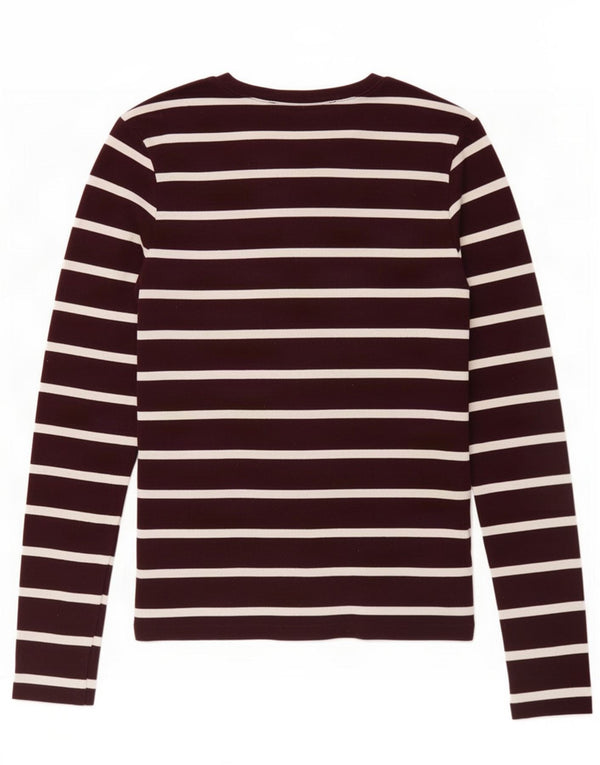 Ralph Lauren Damen-Oberteil, langärmlig, UK 12, mittleres Burgunderrot, gestreift, Baumwolle