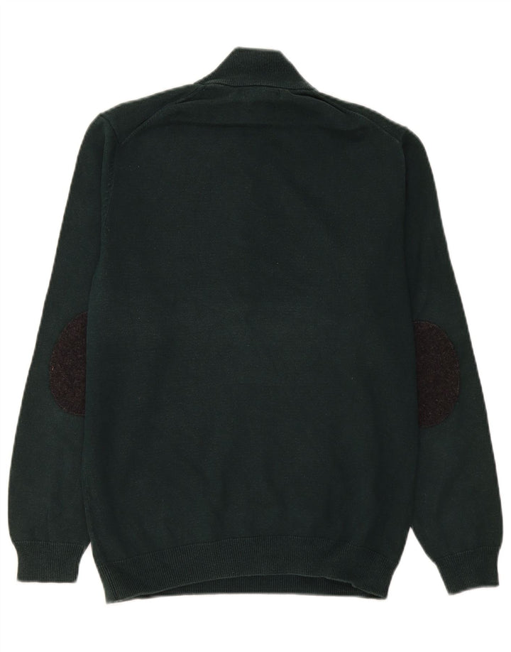 Massimo Dutti Herren-Pullover mit Reißverschluss am Hals, mittelgrüne Baumwolle