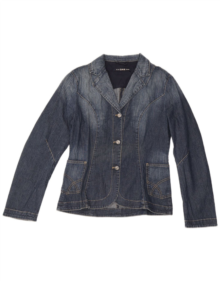 Gas Damen 3-Knopf-Denim-Blazer-Jacke, UK 14, große blaue Baumwolle