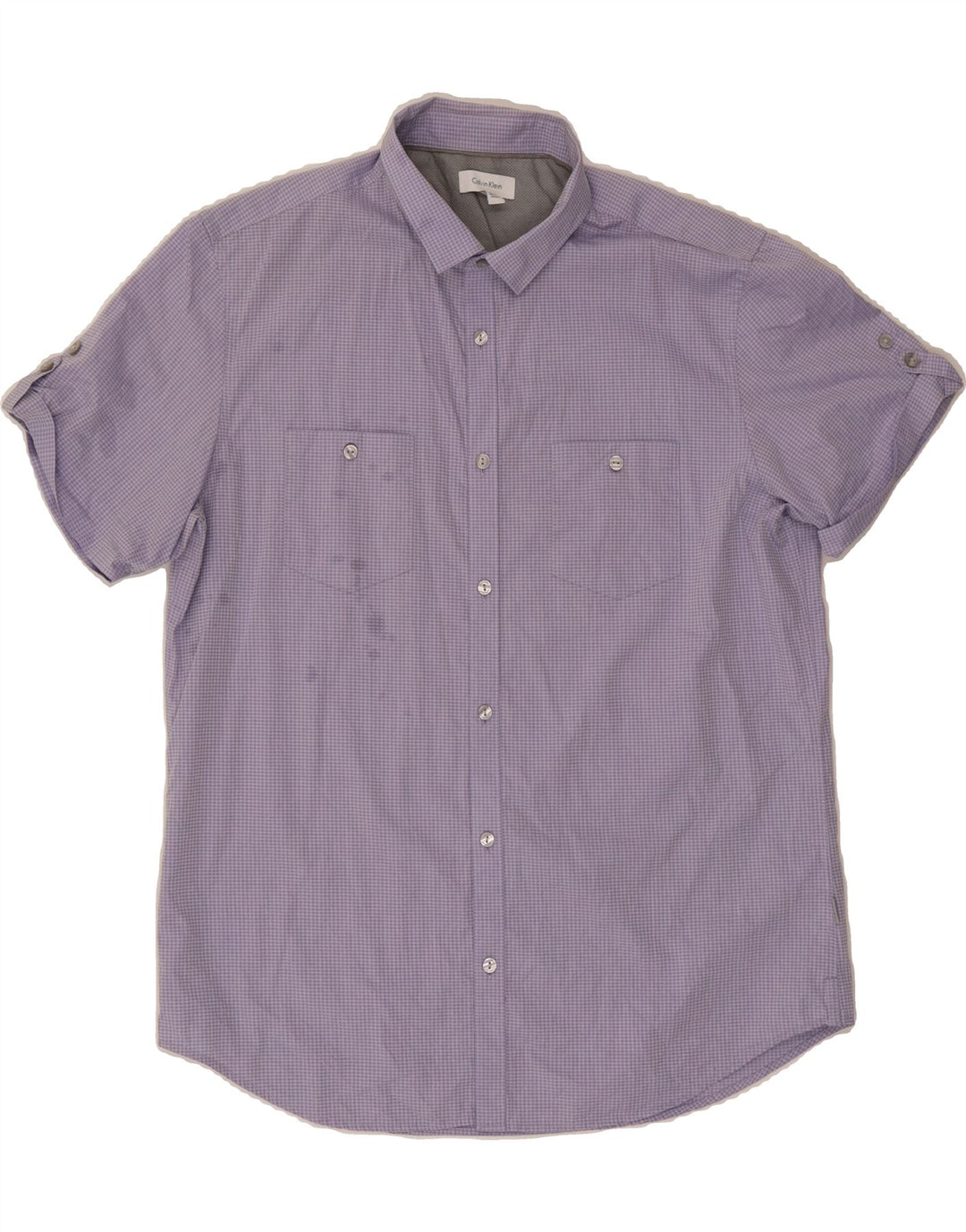 CALVIN KLEIN Mens Short Sleeve Shirt Large Purple Check Cotton Vintage Calvin Klein and Second-Hand Calvin Klein from Messina Hembry 