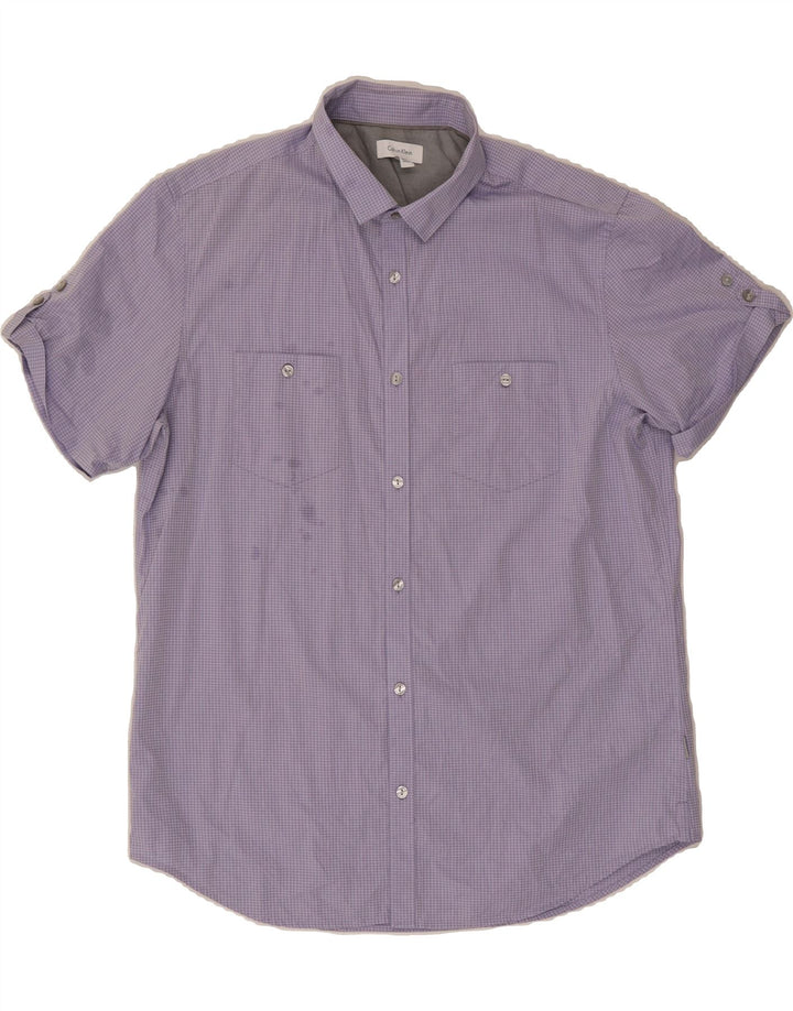 CALVIN KLEIN Mens Short Sleeve Shirt Large Purple Check Cotton Vintage Calvin Klein and Second-Hand Calvin Klein from Messina Hembry 
