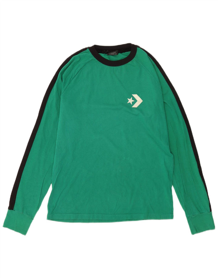 Converse Herren-Oberteil mit langen Ärmeln, mittelgrün, Colourblock-Baumwolle
