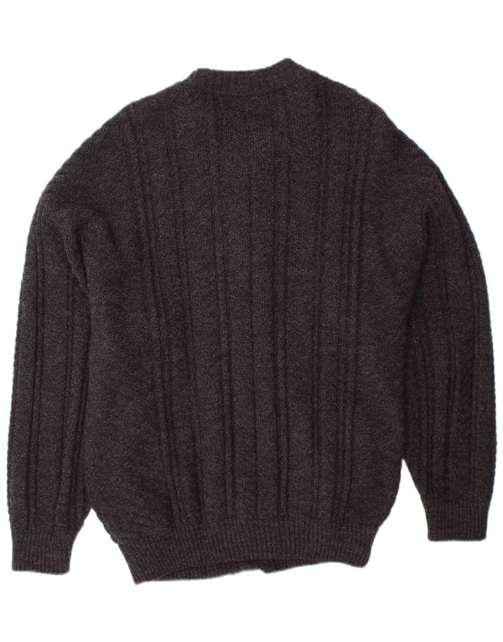 VINTAGE Herren-Cardigan-Pullover, klein, grau, Argyle/Diamant-Acryl