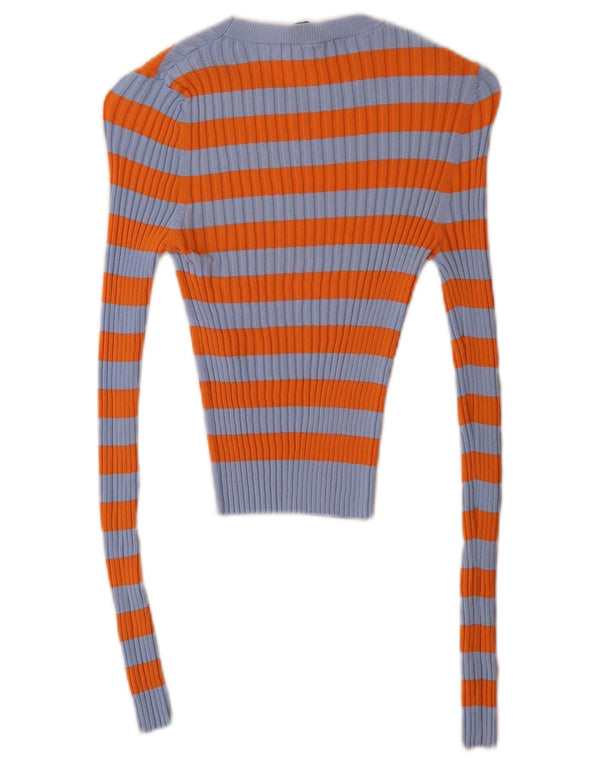 Zara Damen Crop-Pullover mit U-Boot-Ausschnitt, Gr. 10, klein, orange gestreift
