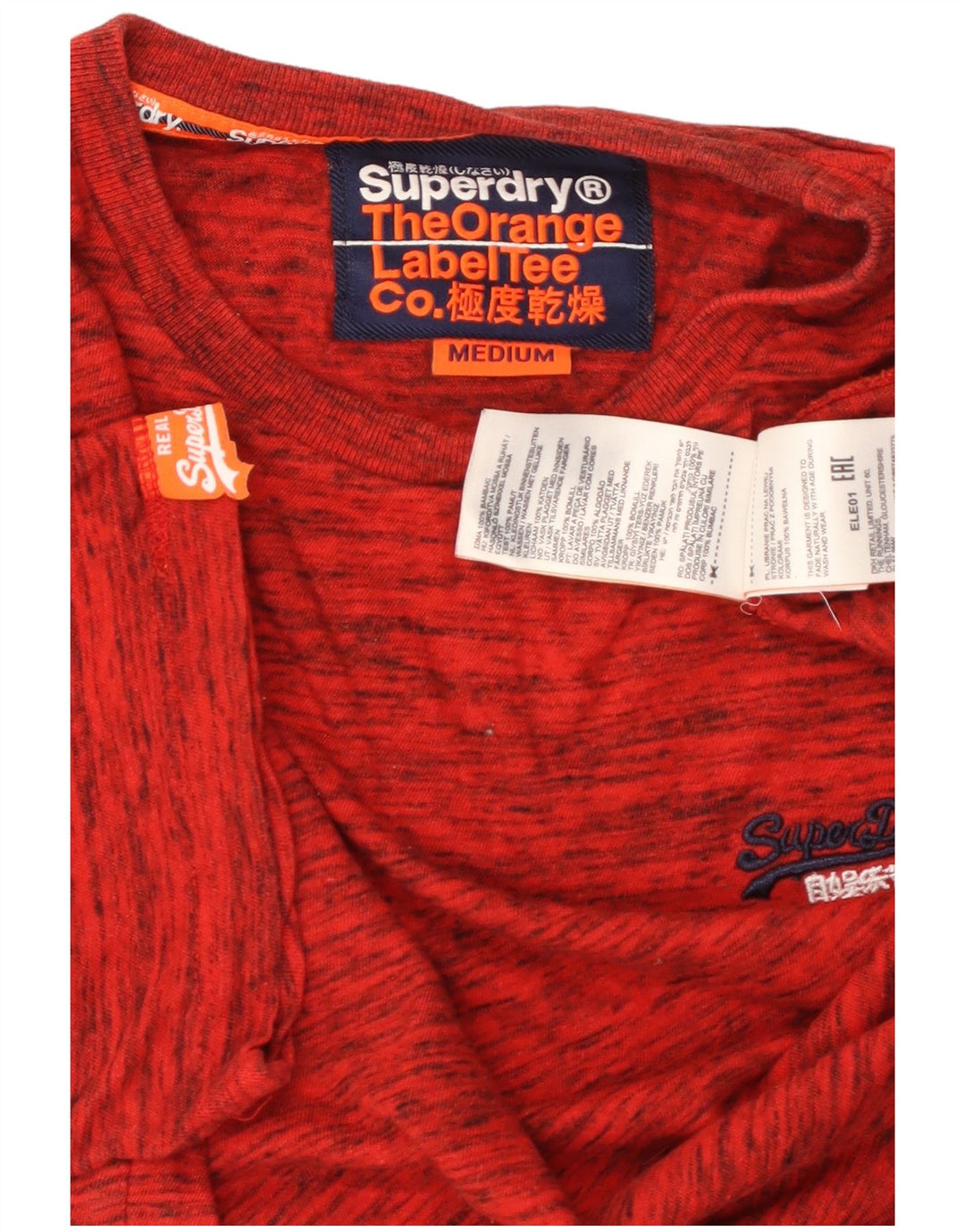 SUPERDRY Herren-T-Shirt-Oberteil aus mittelrot gesprenkelter Baumwolle