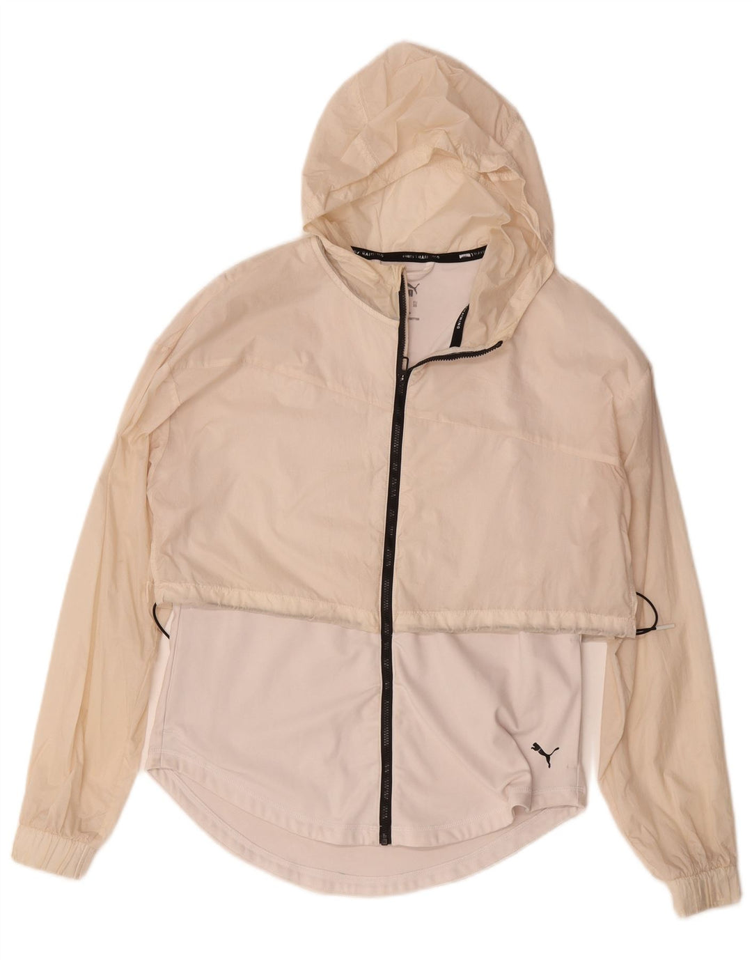 Puma Womens Hooded Oversized Rain Jacket UK 6 XS Off White Nylon