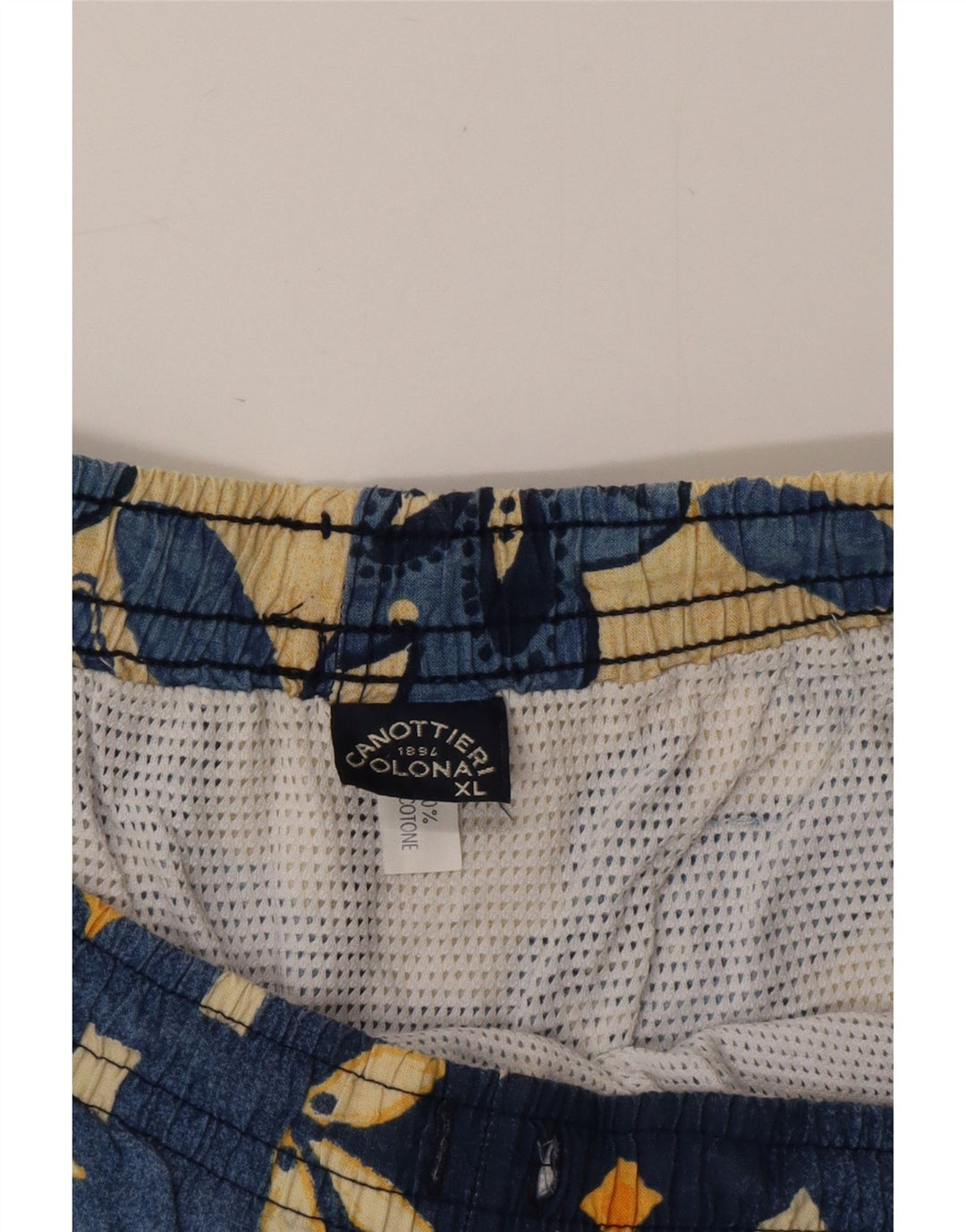 VINTAGE Herren Badeshorts XL Blaue geometrische Baumwolle