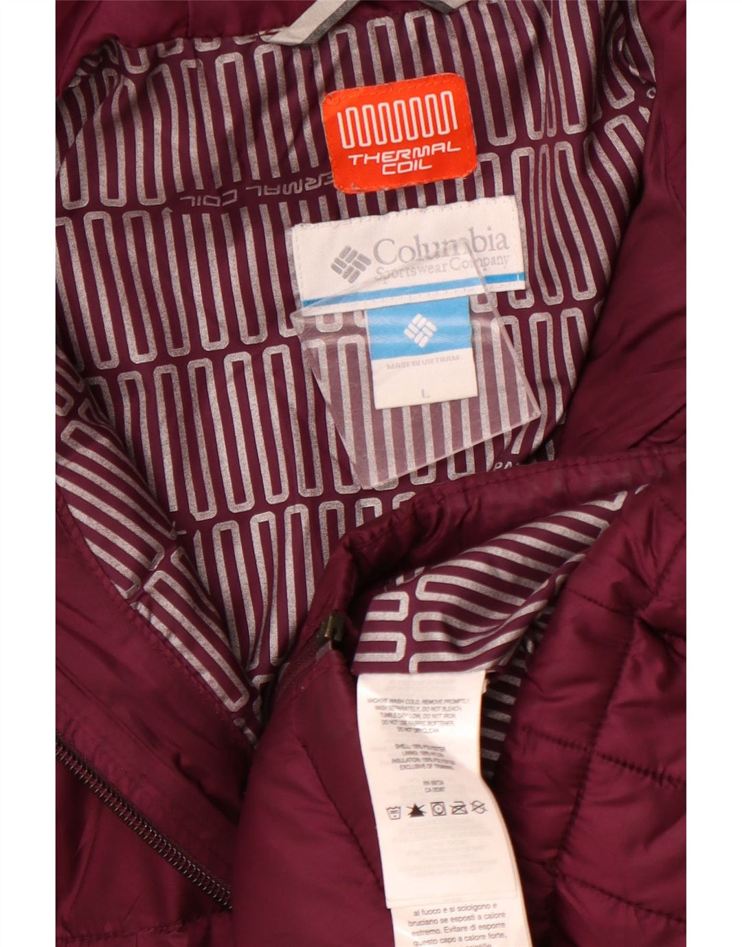 COLUMBIA Wattierte Damenjacke mit Kapuze, UK 16, Größe L, Burgunderrot, Polyester