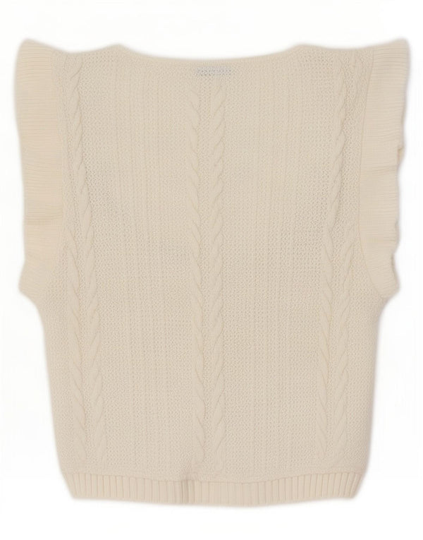 Zara Damen Crop Vest Tank Top UK 8 Small Off White Polyester