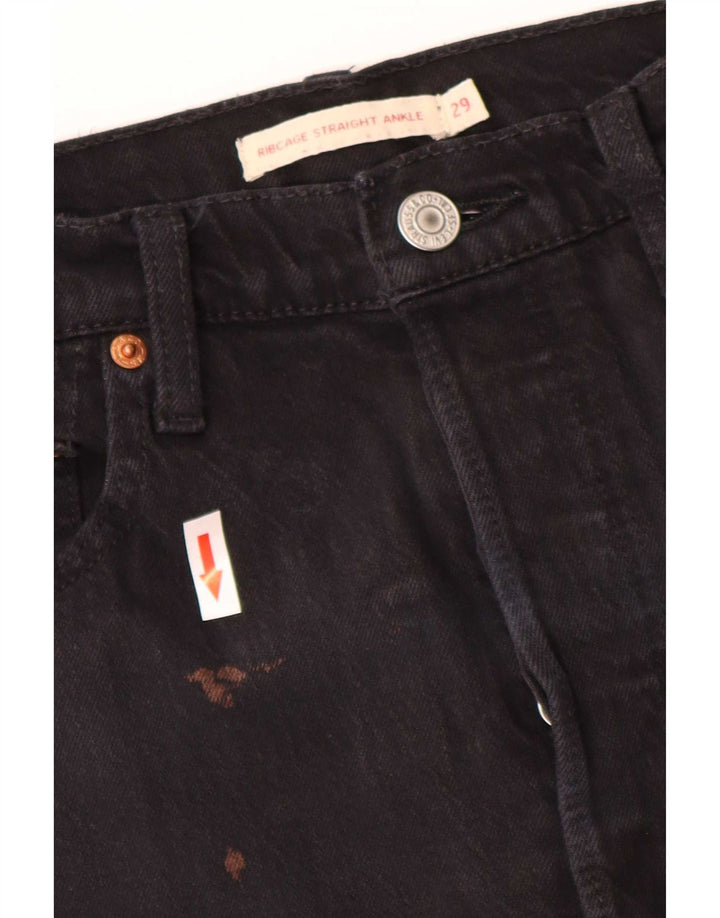 Levi's Damen Ribcage Straight Jeans W29 L27 Schwarze Baumwolle