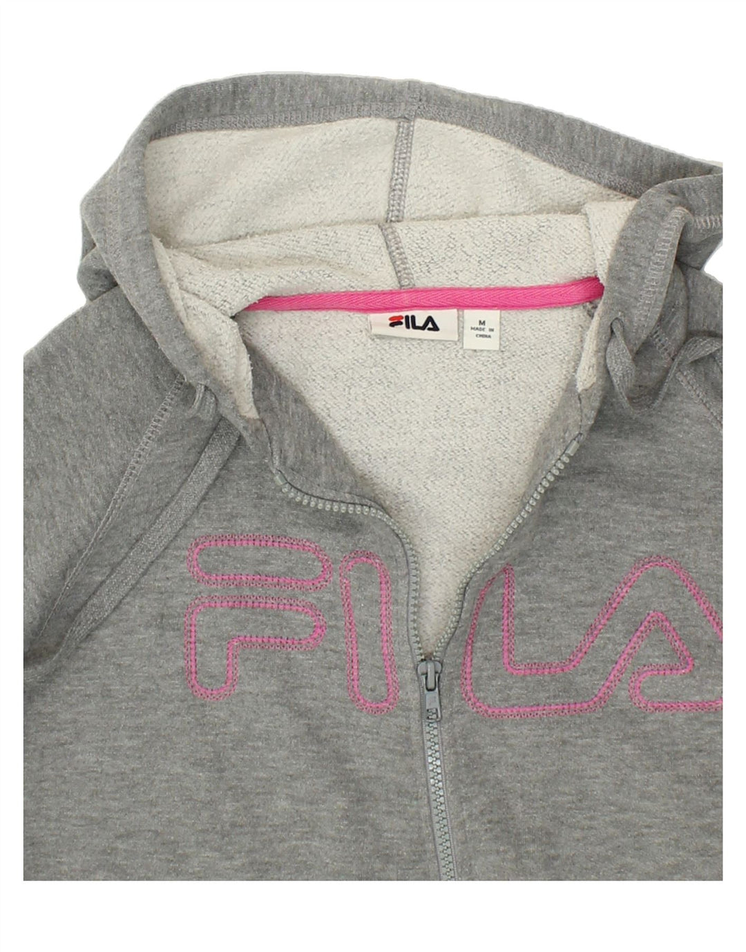 FILA Womens Graphic Zip Hoodie Sweater UK 14 Medium Grey Vintage Fila and Second-Hand Fila from Messina Hembry 
