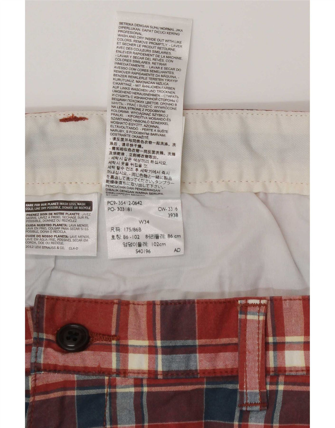 Dockers Herren-Chinoshorts W34, große Baumwolle mit rotem Karomuster