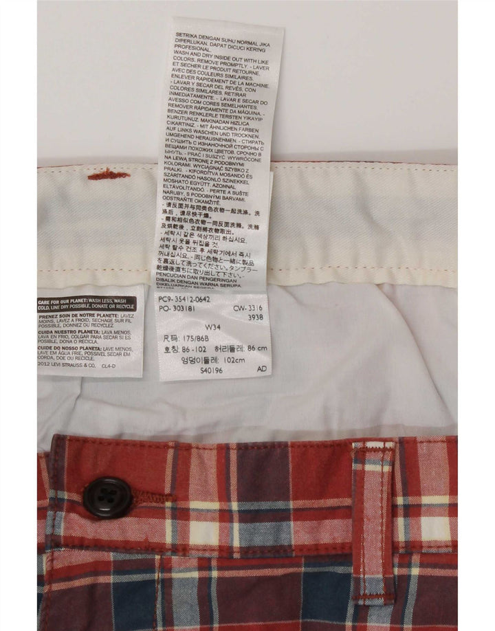 Dockers Herren-Chinoshorts W34, große Baumwolle mit rotem Karomuster