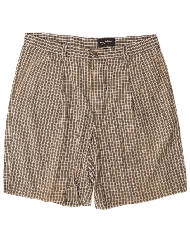EDDIE BAUER Herren Pegged Chino Shorts W36 Große grün karierte Baumwolle
