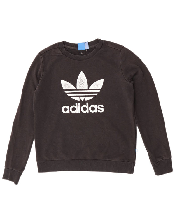 Adidas Damen Graphic Sweatshirt Pullover UK 10 Small Schwarz Baumwolle