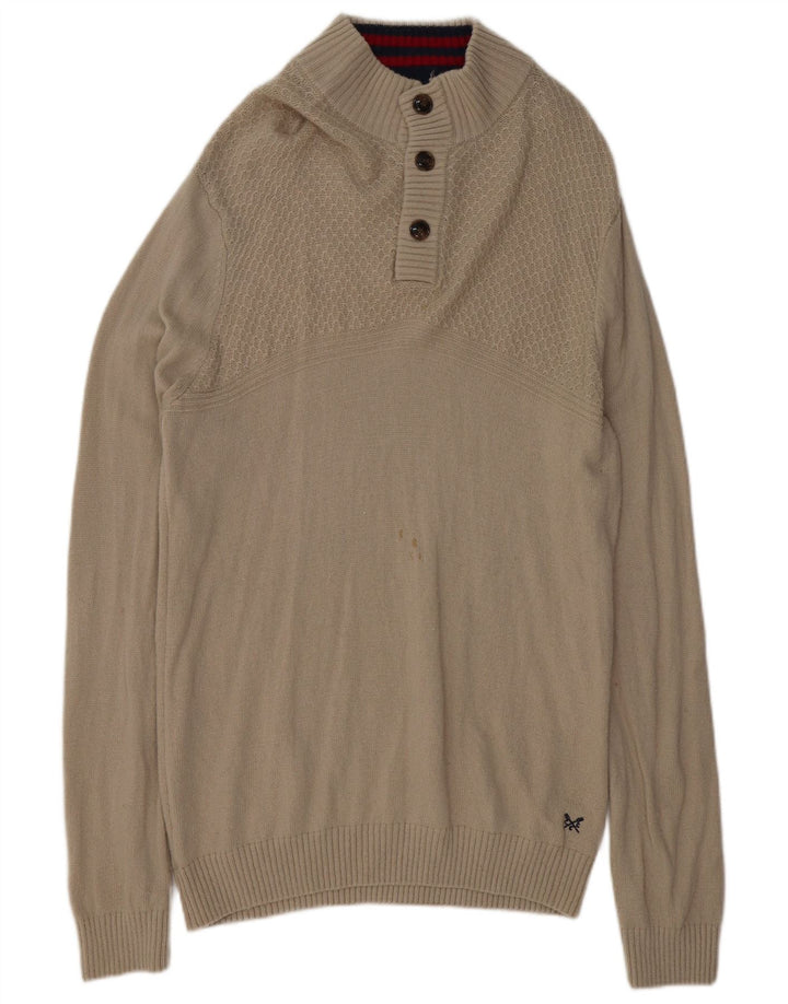 Crew Clothing Herren-Pullover mit Knopfkragen, XL, graue Lammwolle