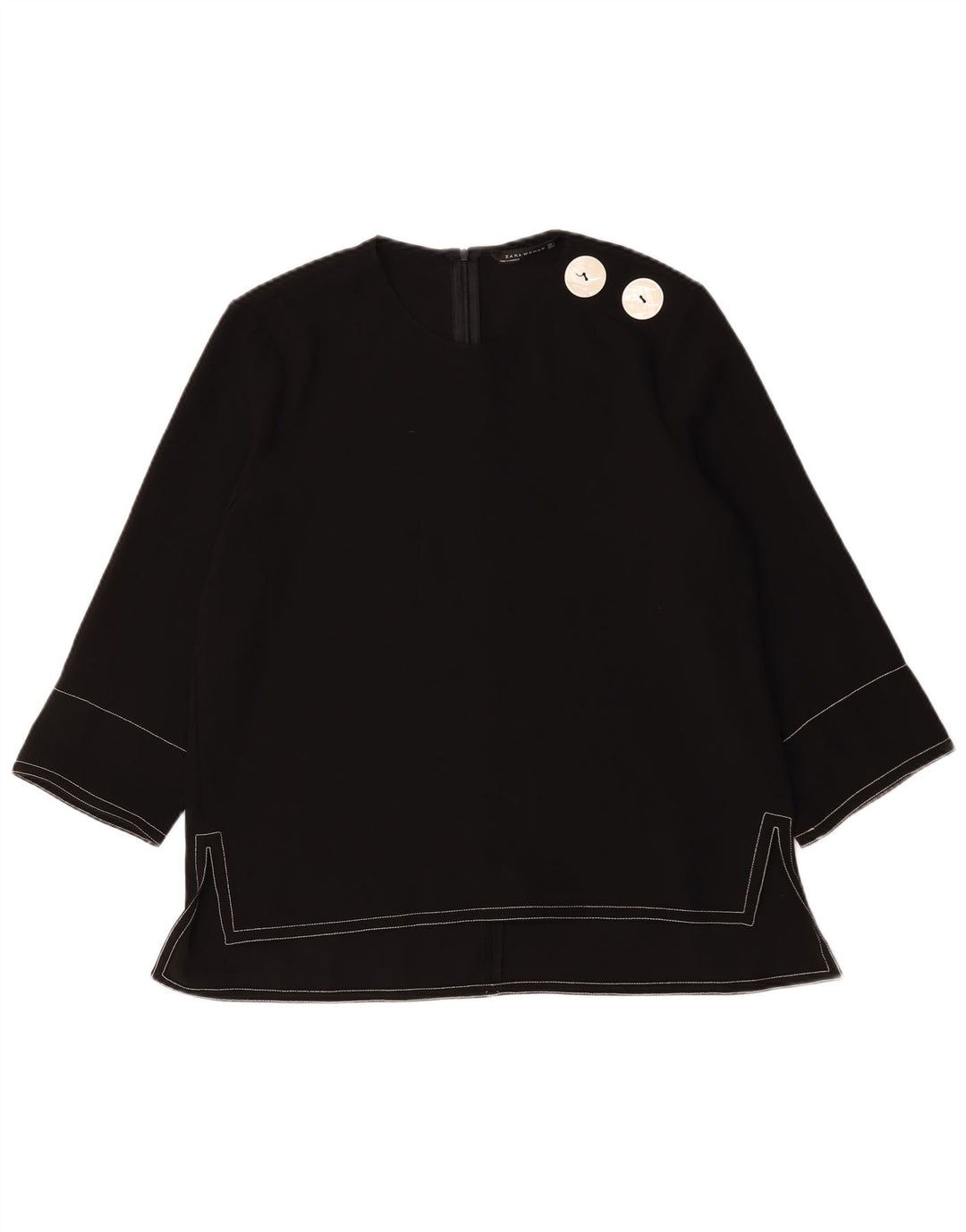 Zara Damen-Blusenoberteil mit 3/4-Ärmeln, UK-Größe 44, Größe L, Schwarz, Polyester