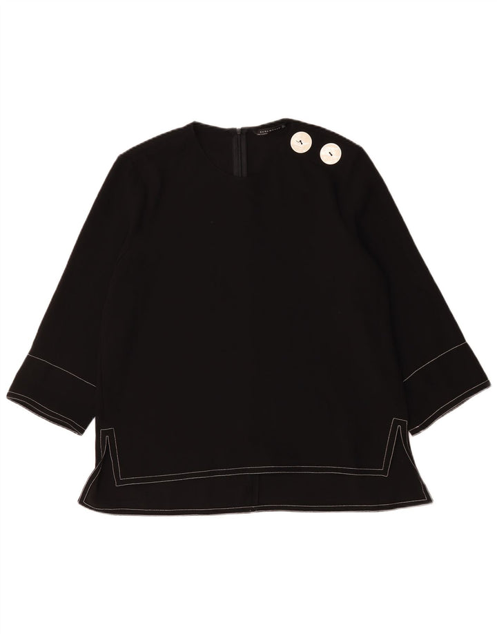Zara Damen-Blusenoberteil mit 3/4-Ärmeln, UK-Größe 44, Größe L, Schwarz, Polyester