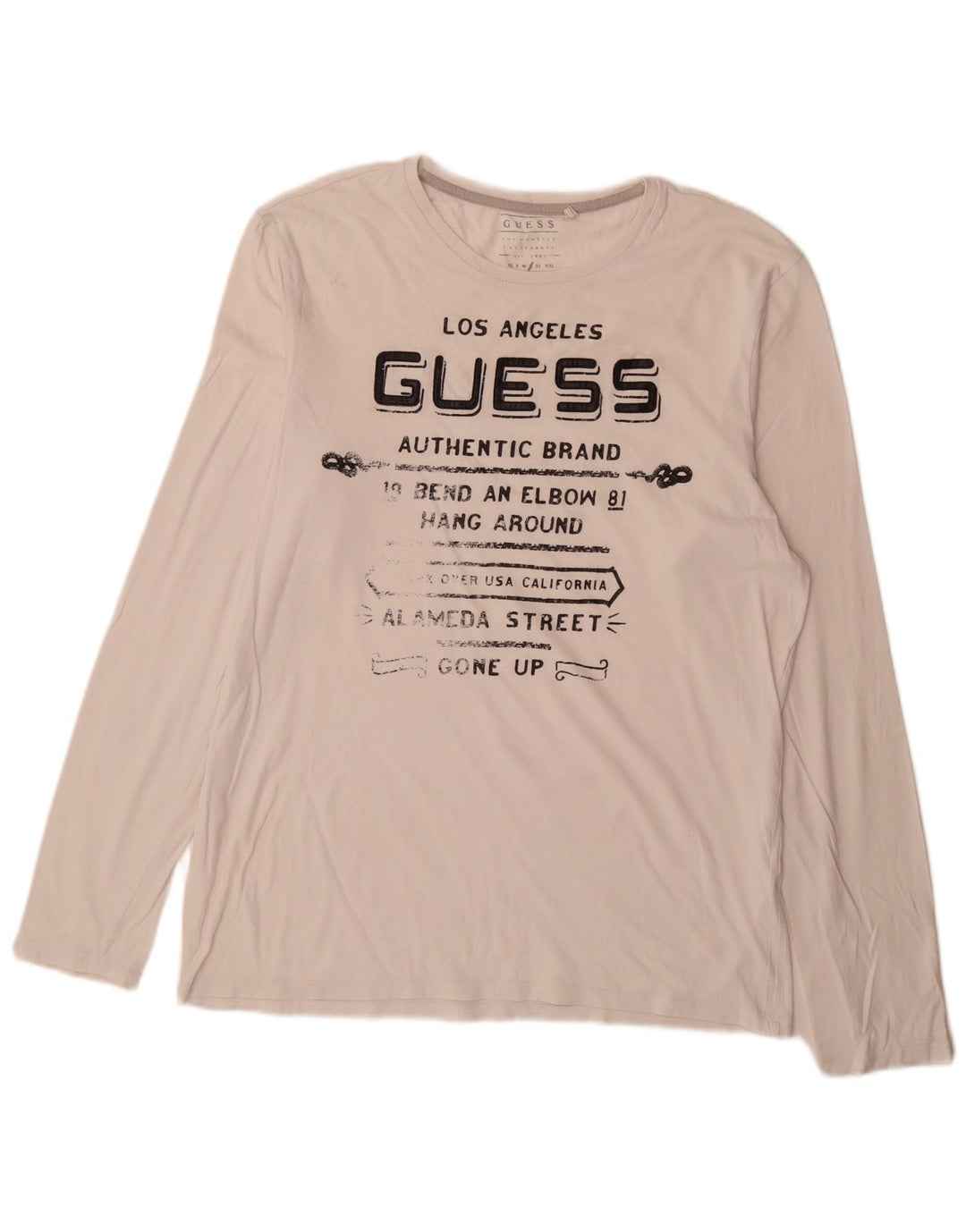Guess Slim Fit Grafik-Oberteil für Herren, langärmelig, Größe L, Weiß