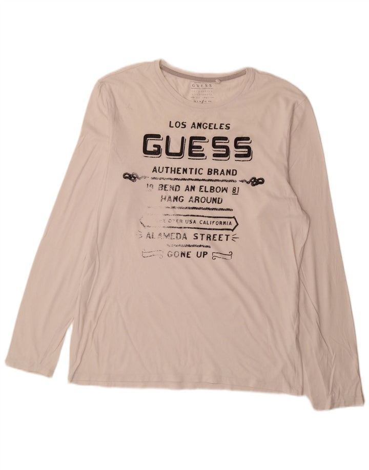 Guess Slim Fit Grafik-Oberteil für Herren, langärmelig, Größe L, Weiß