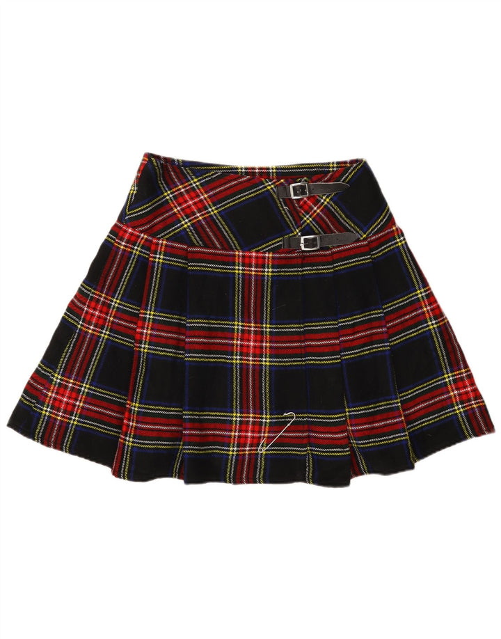 Vintage Damen Mini Wickelrock W30 Medium Marineblau Kariertes Acryl