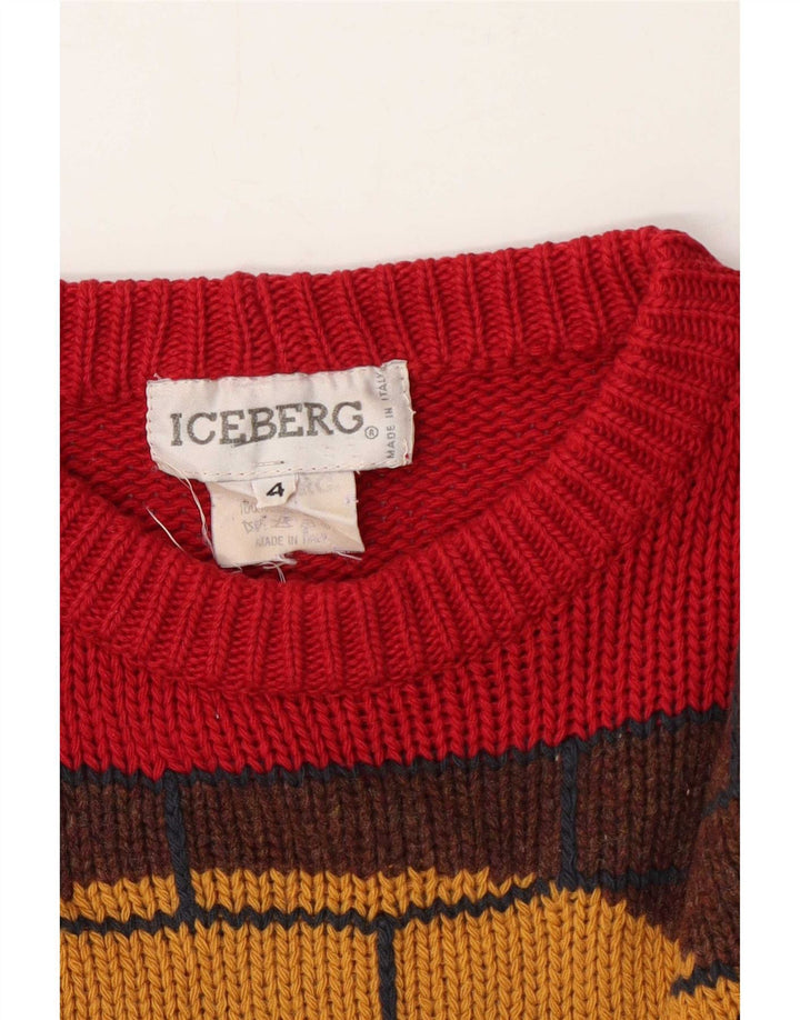 Iceberg Herren-Pullover mit grafischem Rundhalsausschnitt, mittelrote Wolle