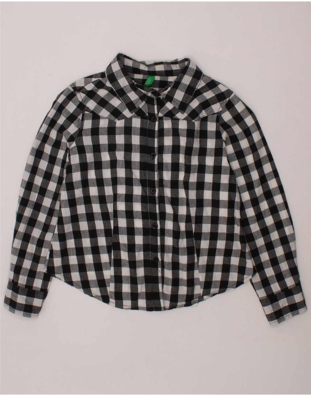 BENETTON Girls Shirt 6-7 Years Small  Black Gingham Cotton Vintage Benetton and Second-Hand Benetton from Messina Hembry 
