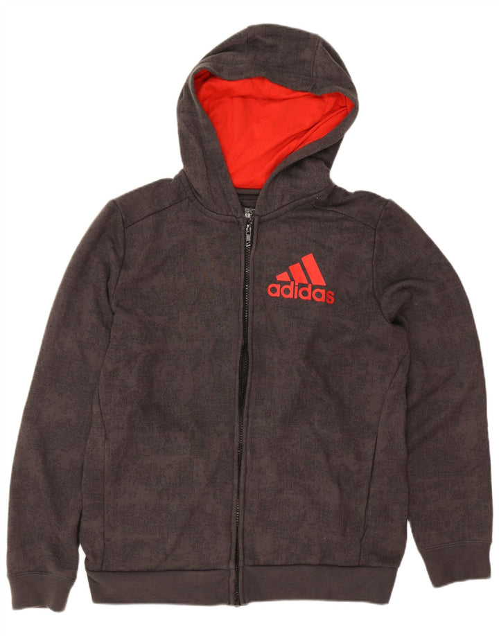 Adidas Jungen Kapuzenpullover mit grafischem Reißverschluss, 13–14 Jahre, graues Polyester