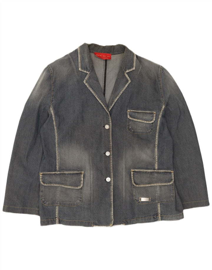 PERTE BY KRIZIA Damen 3-Knopf-Denim-Blazerjacke UK 14 Large Blau