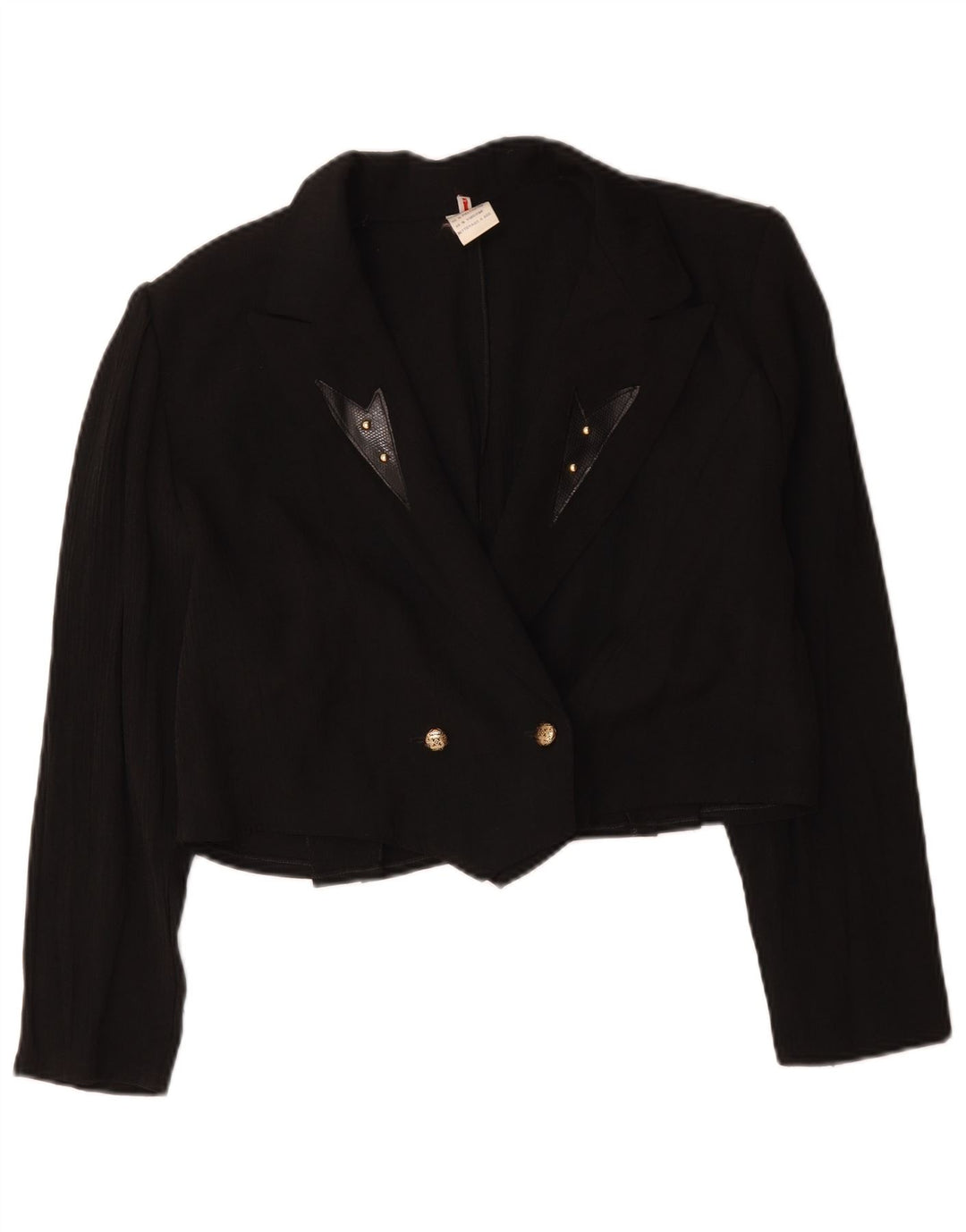 Vintage Damen Crop Zweireiher Blazer Jacke UK 16 Large Schwarz