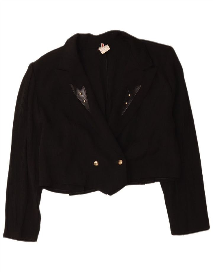 Vintage Damen Crop Zweireiher Blazer Jacke UK 16 Large Schwarz