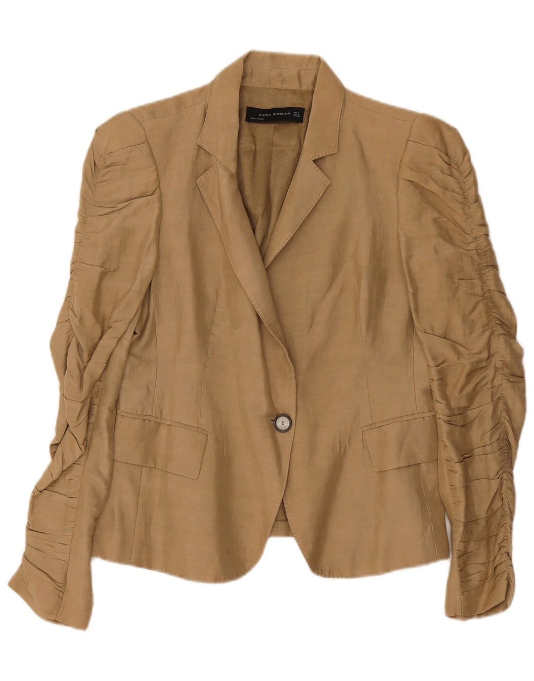 Zara Damen 1-Knopf-Blazerjacke UK 12 Mittelbeige