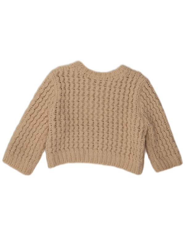Zara Damen-Pullover, übergroß, 3/4-Ärmel, U-Boot-Ausschnitt, Gr. 10, Größe S, Beige