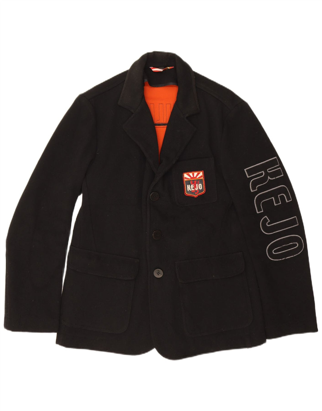 Kejo Herren-Blazer mit grafischem 3-Knopf-Design, UK 38, mittelschwarze Wolle