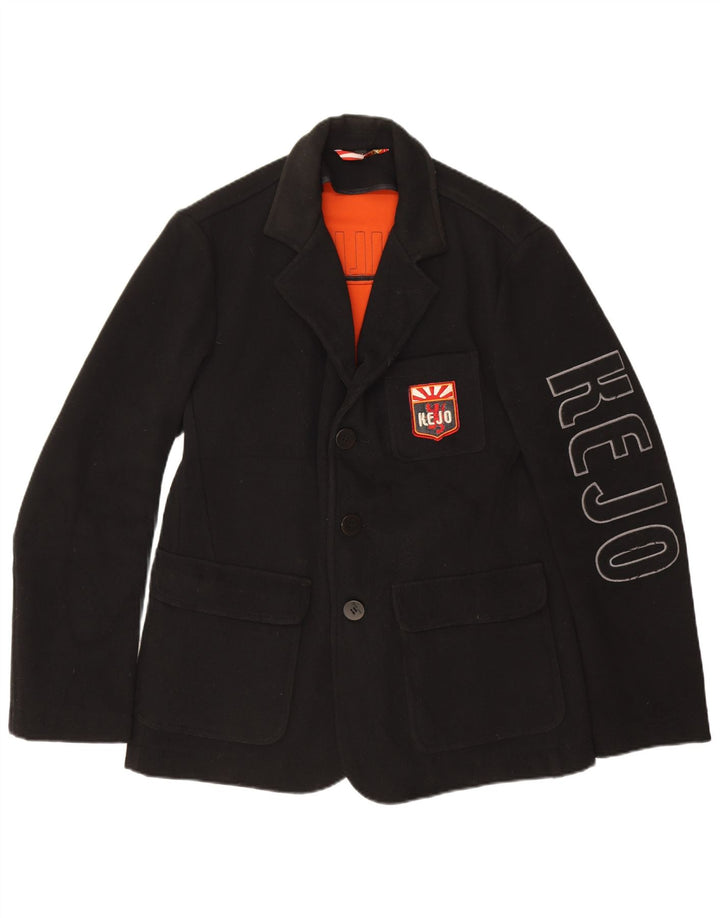 Kejo Herren-Blazer mit grafischem 3-Knopf-Design, UK 38, mittelschwarze Wolle