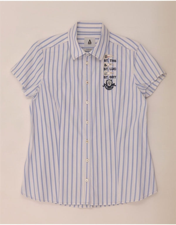 Gaastra Womens Graphic Short Sleeve Shirt UK 16 Large Blue Striped Cotton