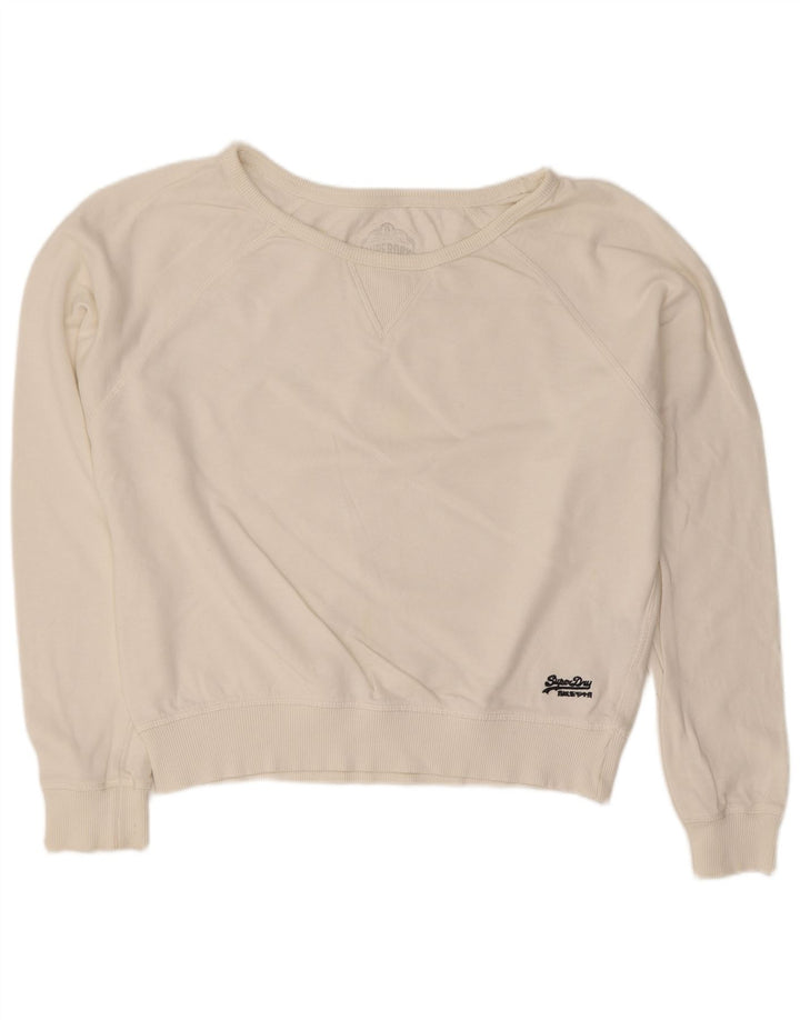 Superdry Damen Sweatshirt-Pullover UK 16 Large Weiße Baumwolle