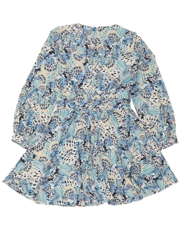 Oasis Langarm-Stufenkleid für Damen UK 12 Mittelblaues Tiermuster