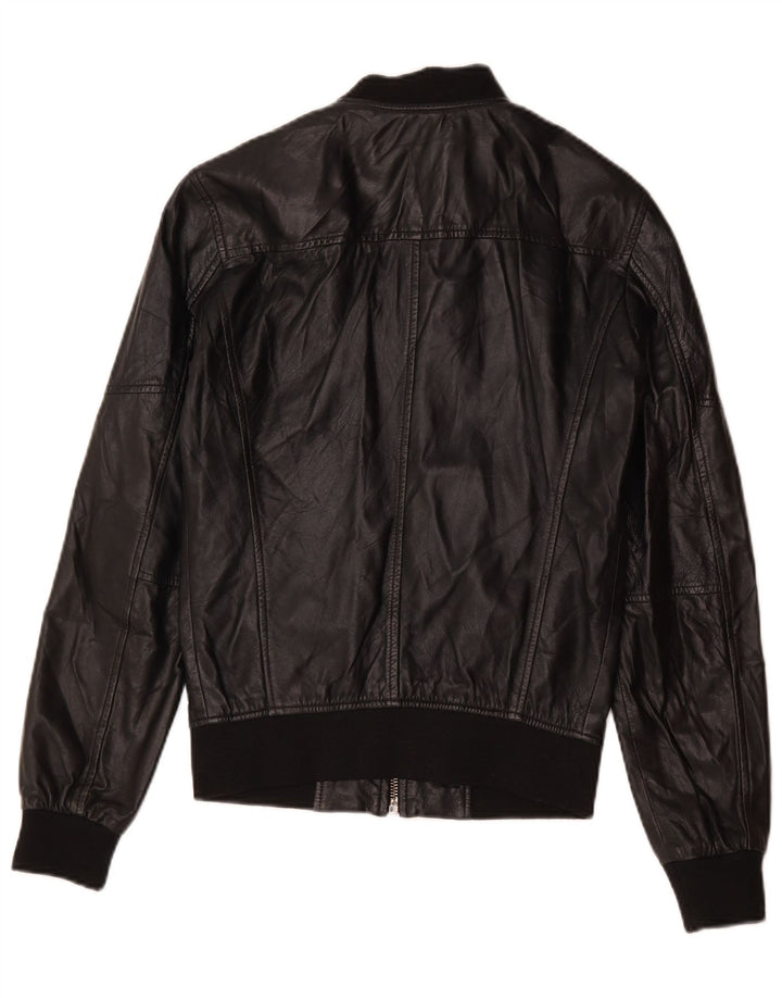 Zara Damen Leder Bomberjacke UK 10 Small Schwarzes Leder