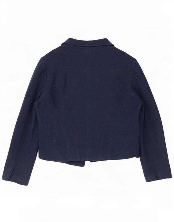 Zara Damen Crop Open Blazer Jacke UK 14 Große marineblaue Baumwolle