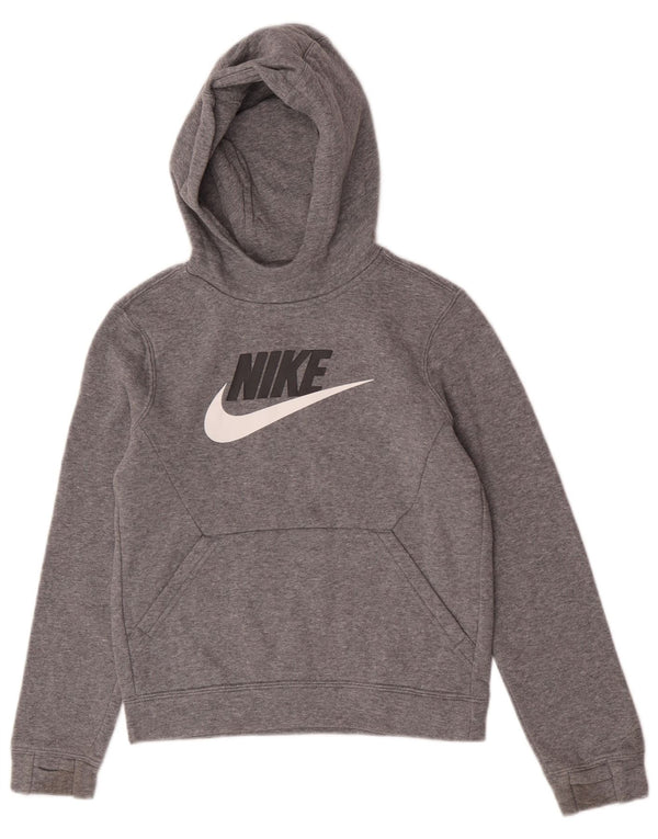 Nike Jungen-Kapuzenpullover mit Grafik, reguläre Passform, 8–9 Jahre, Größe S, graue Baumwolle